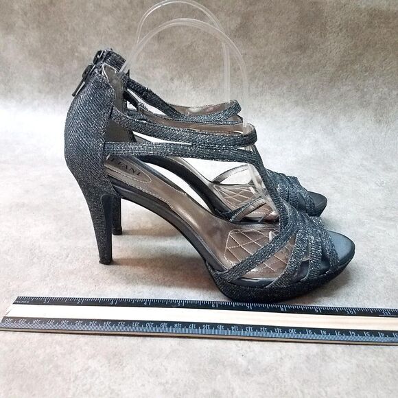 Alfani Womens Tacy Size 8 Glittery Silver Peep Toe T-Strap Platform Heels - Picture 6 of 10